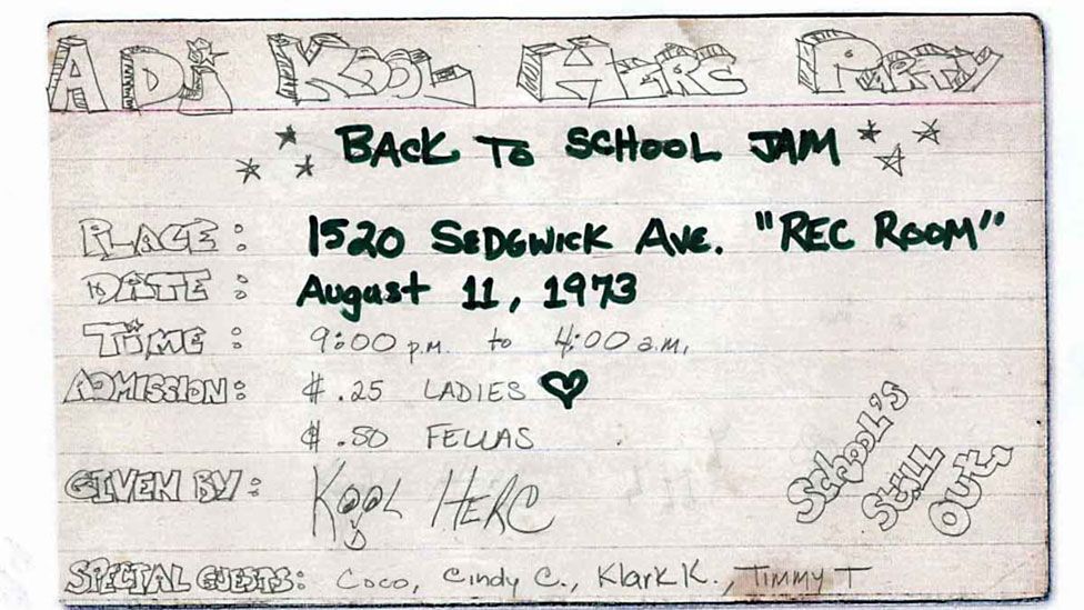 Original invitation to DJ Kool Herc's block party in 1973